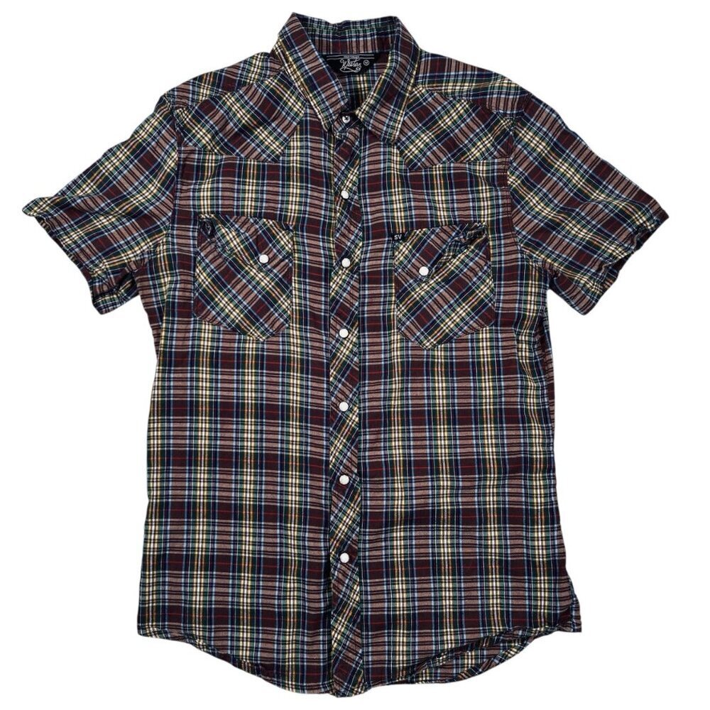 Salt Valley Western Medium Pearl Snap Shirt Women Plaid Vintage Style
